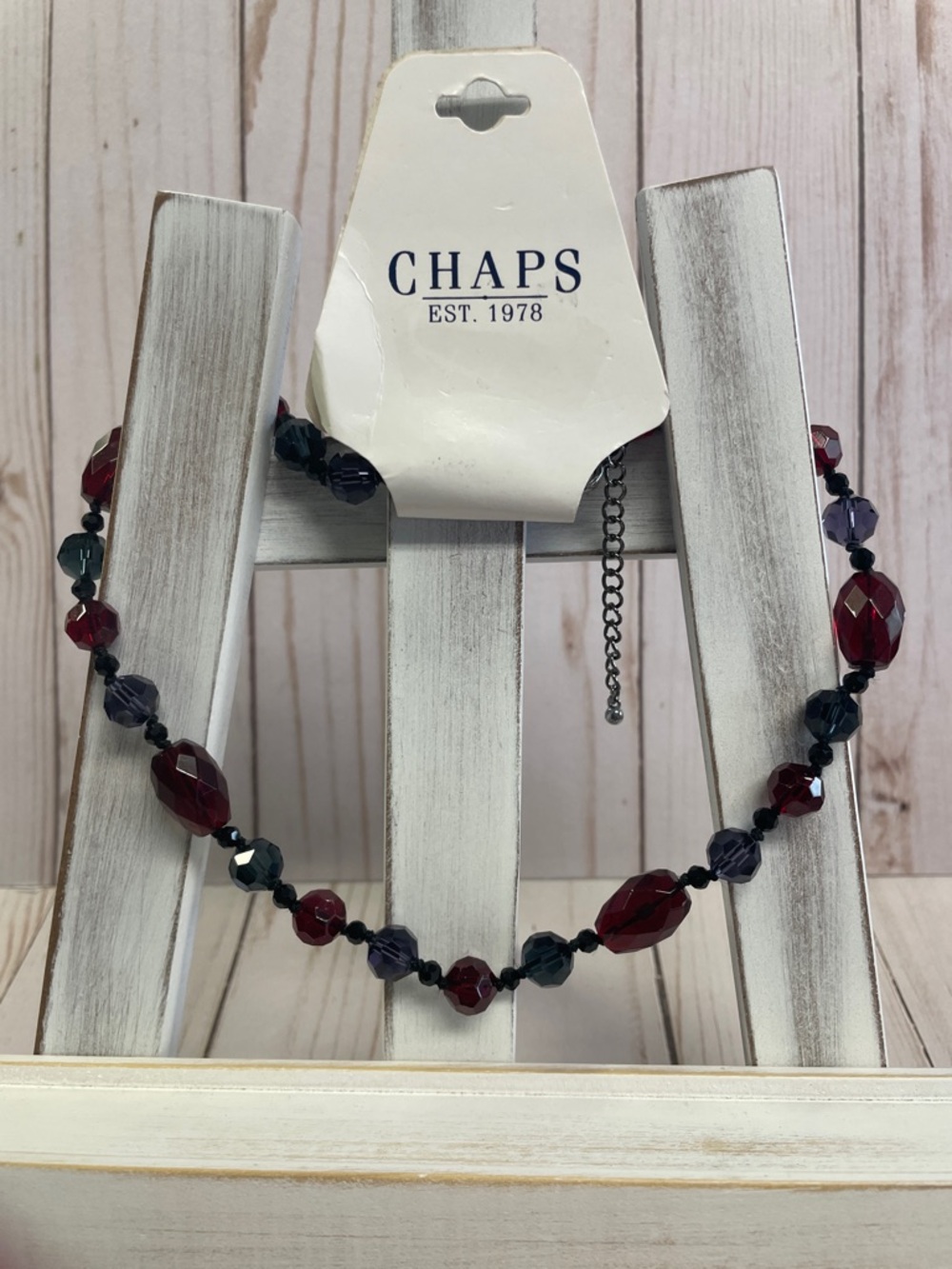 Chaps by Ralph Lauren Black Red Purple Blue Beaded Chain Necklace 18-20" NEW